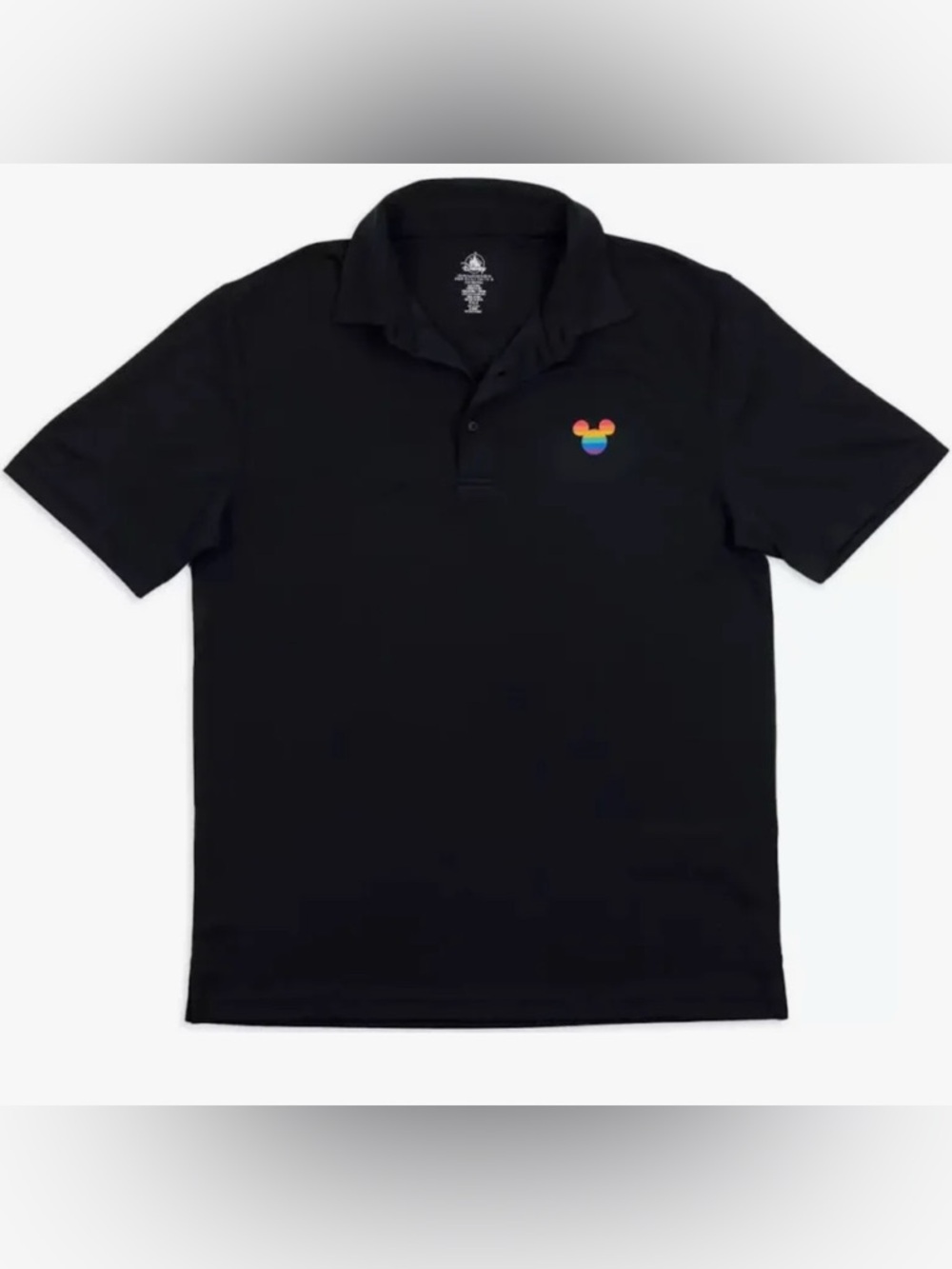 Disney Men's Black Polo with Rainbow Mouse Emblem